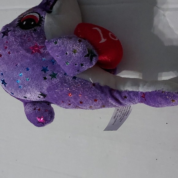 Dolphin with Stars Sparkles with hanging loop, purple and white w/Red Heart Love - Picture 3 of 5
